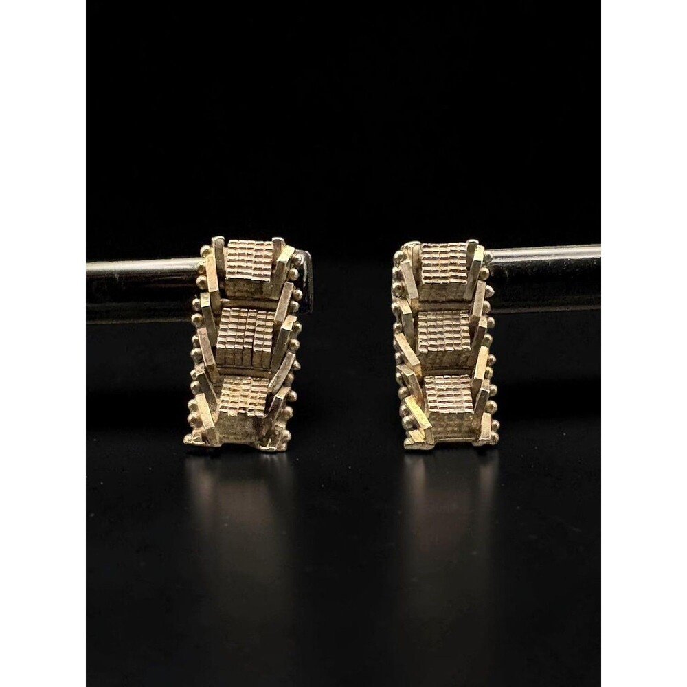 Vintage Gold Brutalist 925 Sterling Silver Post Earrings, 3.3g MCM Modernist